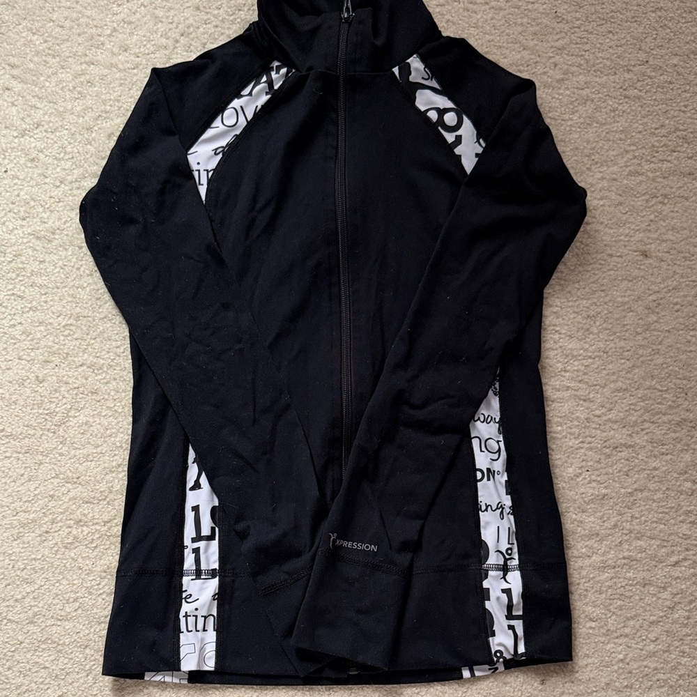 Black Figure Skating Zip-Front Utility Jacket with White Script Panels